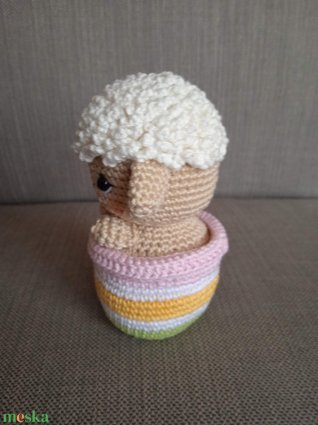 Bárány csíkos kaspóban - otthon & életmód - dekoráció - asztal és polc dekoráció - asztaldísz - Meska.hu