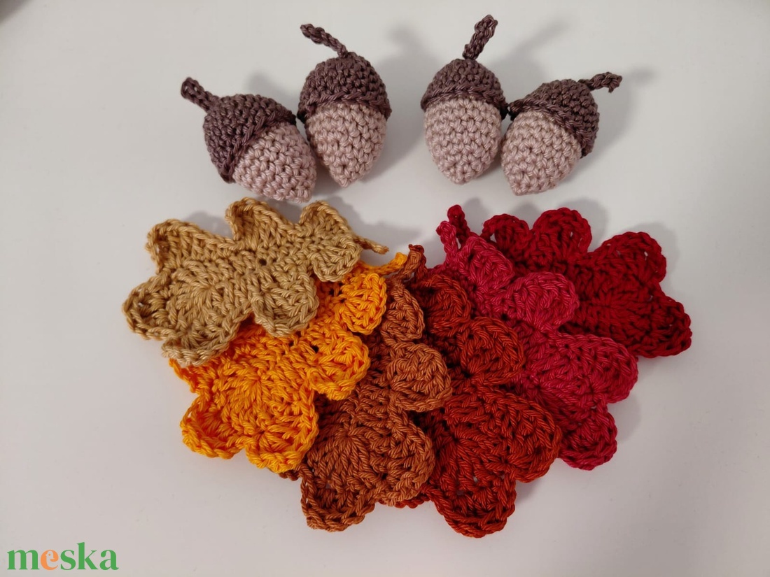 Horgolt levél és makk - kellékek & szerszámok - dekorációs kellékek - őszi dekor - falevél - Meska.hu