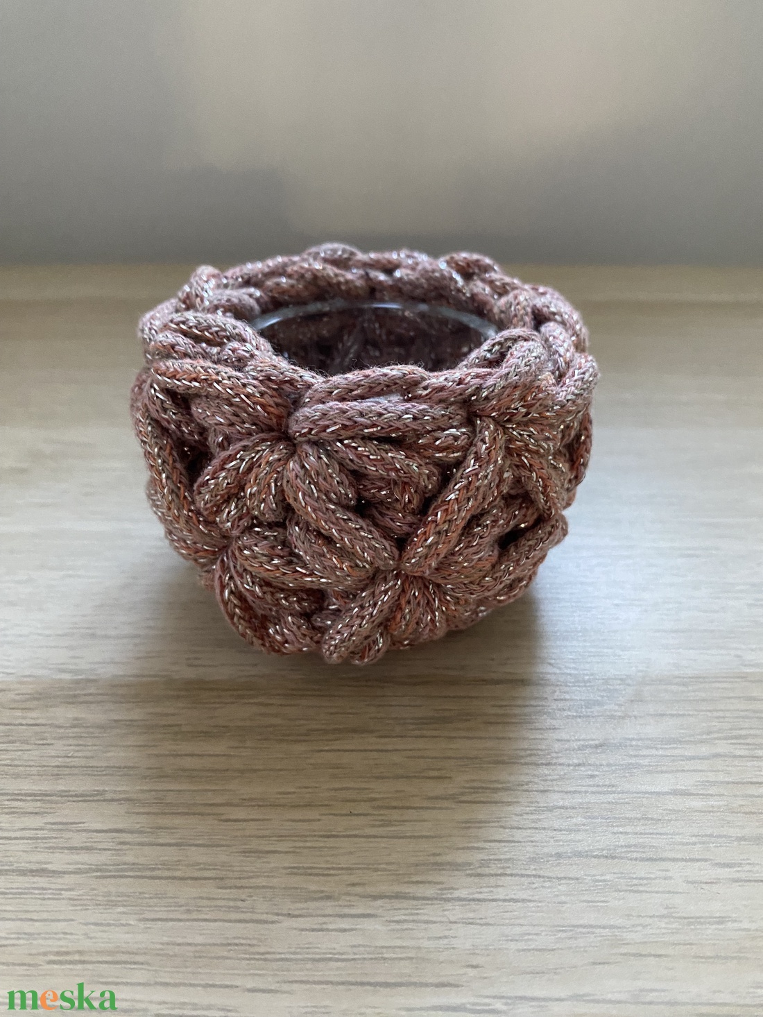 Horgolt mécsestartó, 6 cm magas - karácsony - karácsonyi lakásdekoráció - karácsonyi lakásdíszek - Meska.hu