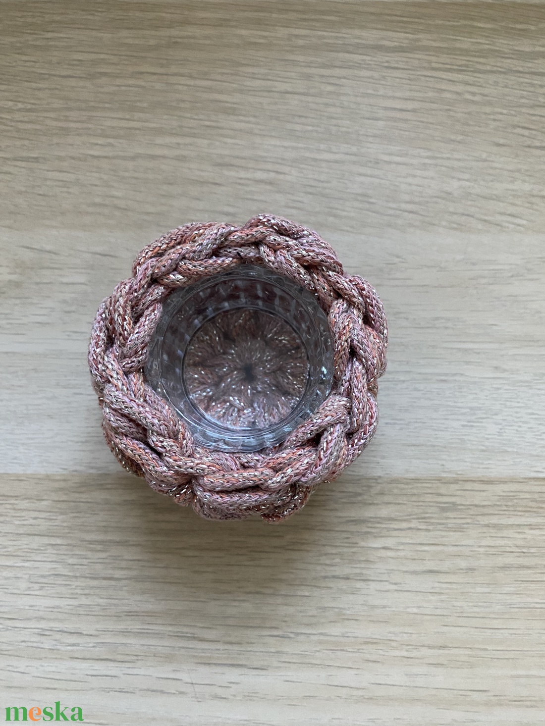 Horgolt mécsestartó, 6 cm magas - karácsony - karácsonyi lakásdekoráció - karácsonyi lakásdíszek - Meska.hu