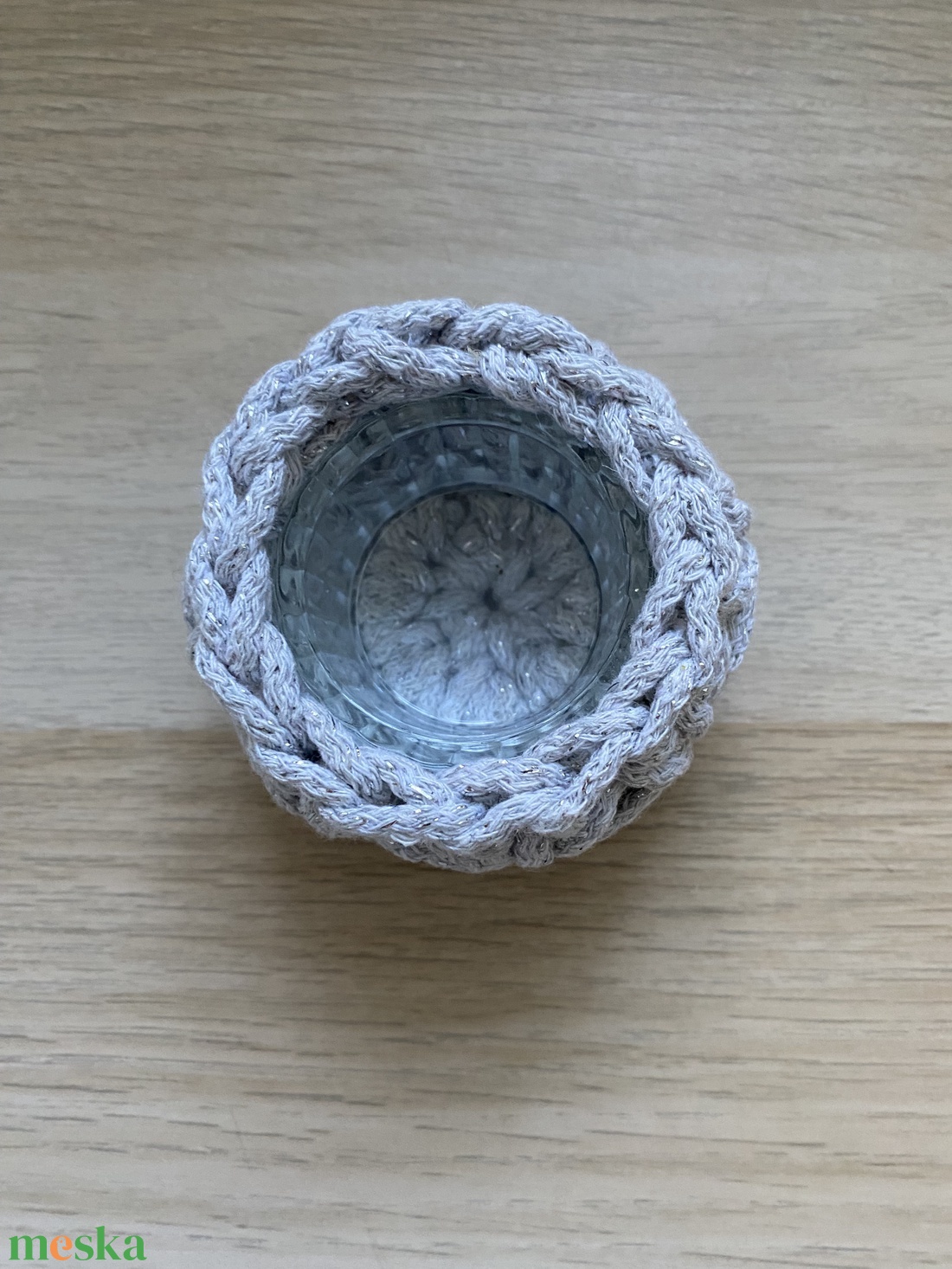 Horgolt mécsestartó, 6 cm magas - karácsony - karácsonyi lakásdekoráció - karácsonyi lakásdíszek - Meska.hu