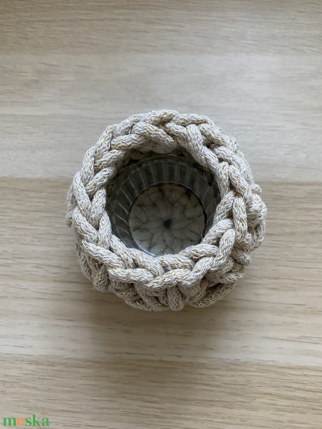 Horgolt mécsestartó, 7 cm magas - karácsony - karácsonyi lakásdekoráció - karácsonyi lakásdíszek - Meska.hu