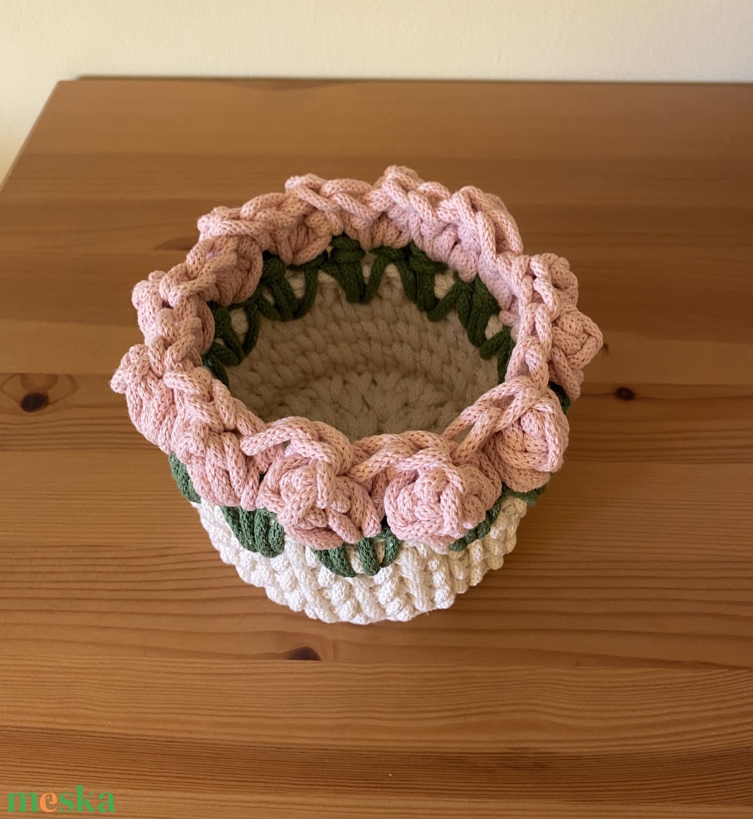 Horgolt tárolókosár tulipános - otthon & életmód - tárolás & rendszerezés - doboz - Meska.hu