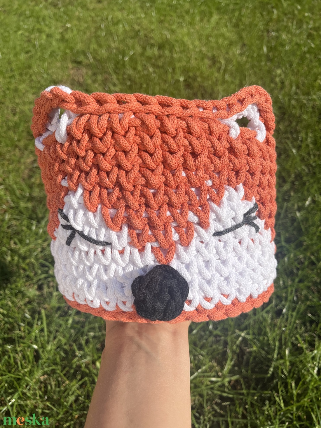 Horgolt róka kosár 18 cm  kosár  - otthon & életmód - tárolás & rendszerezés - tárolókosár - Meska.hu