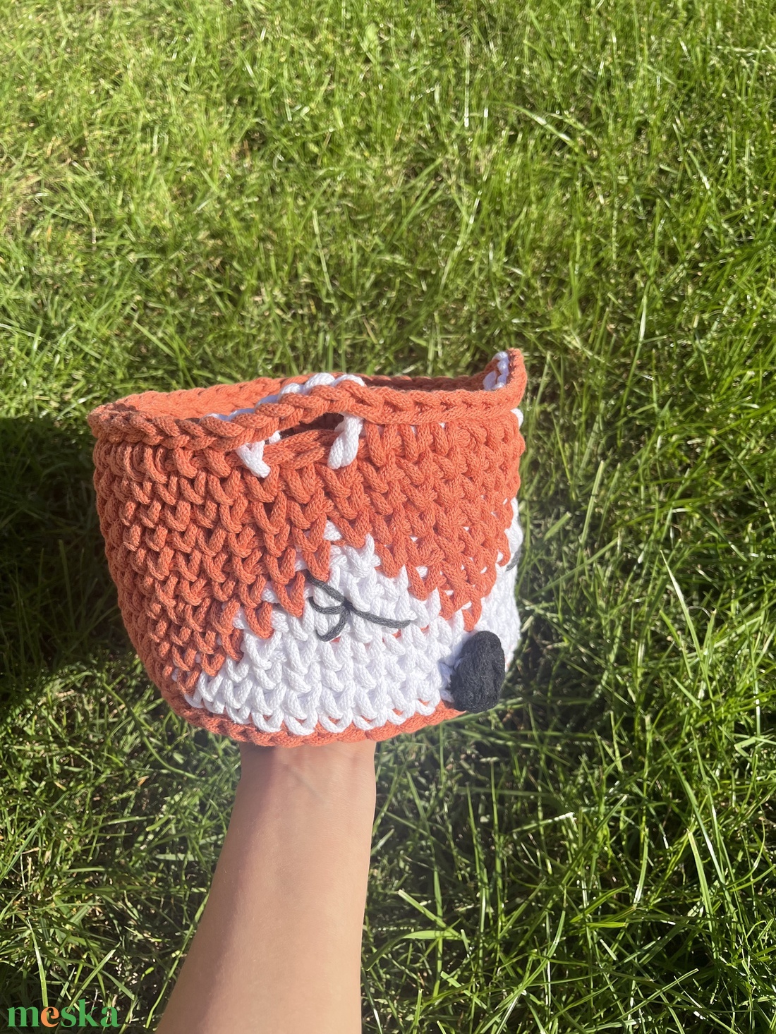 Horgolt róka kosár 18 cm  kosár  - otthon & életmód - tárolás & rendszerezés - tárolókosár - Meska.hu