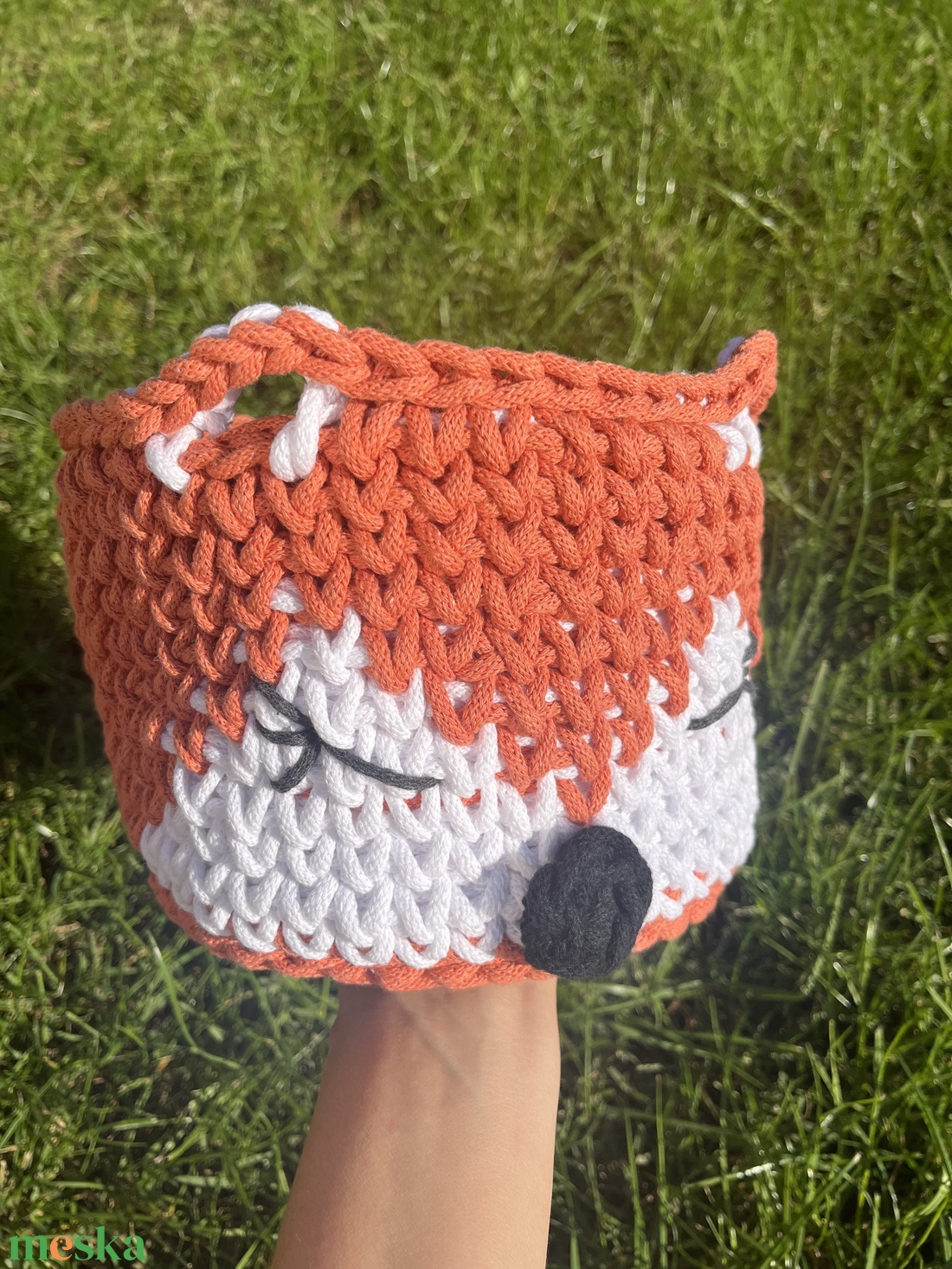 Horgolt róka kosár 18 cm  kosár  - otthon & életmód - tárolás & rendszerezés - tárolókosár - Meska.hu