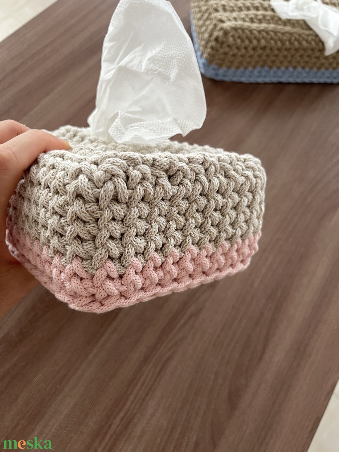 Horgolt zsepkendőtartó - otthon & életmód - tárolás & rendszerezés - tárolókosár - Meska.hu