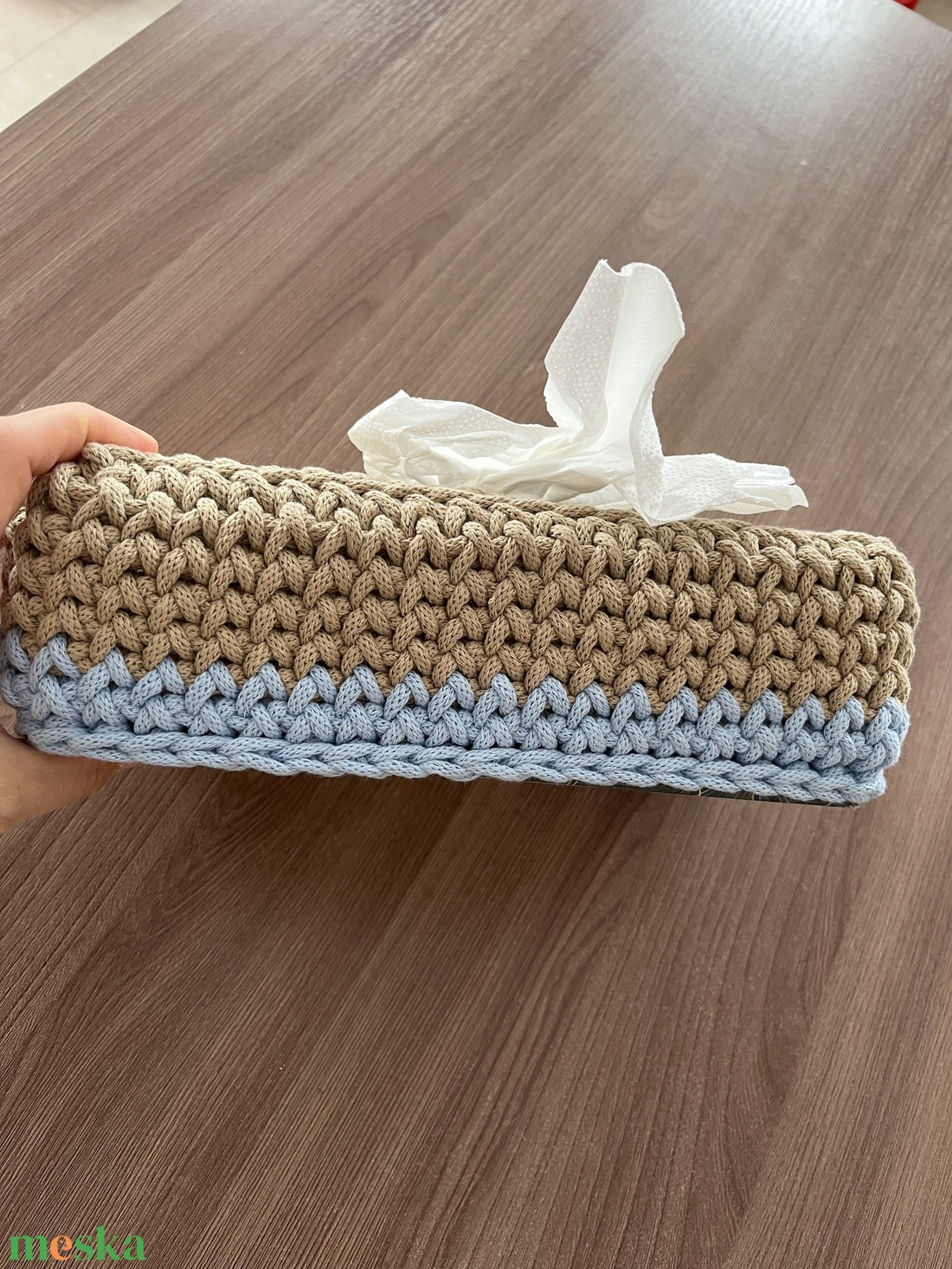 Horgolt zsepkendőtartó - otthon & életmód - tárolás & rendszerezés - tárolókosár - Meska.hu