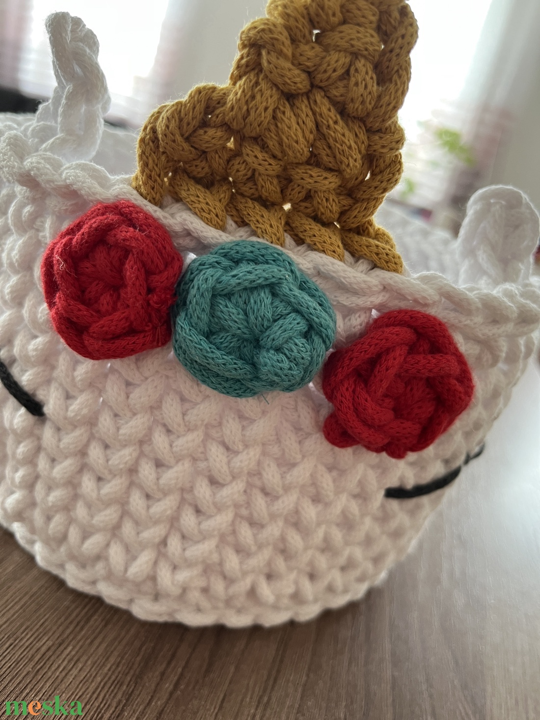 Horgolt unikornis kosár  - otthon & életmód - tárolás & rendszerezés - tárolókosár - Meska.hu