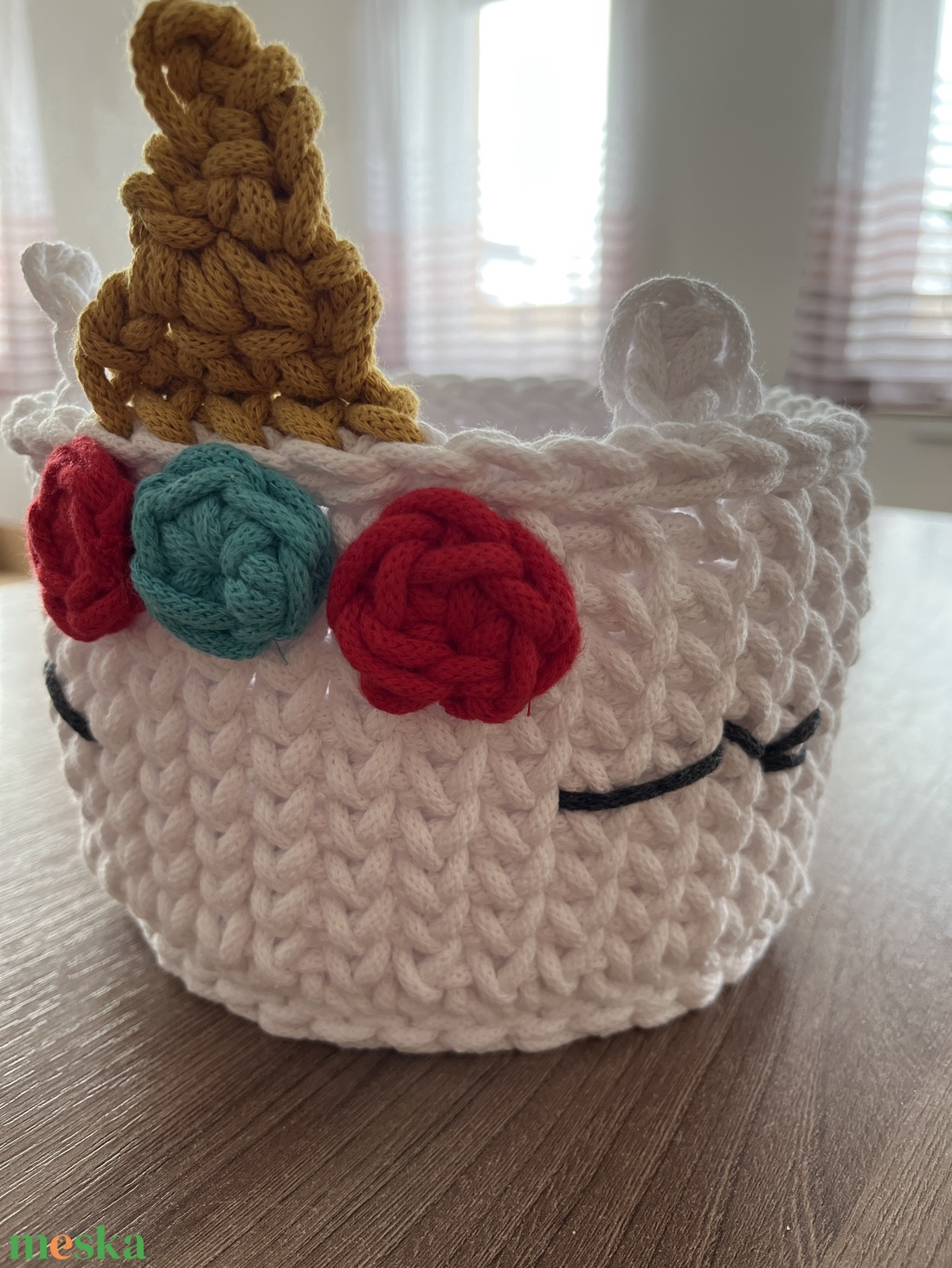 Horgolt unikornis kosár  - otthon & életmód - tárolás & rendszerezés - tárolókosár - Meska.hu