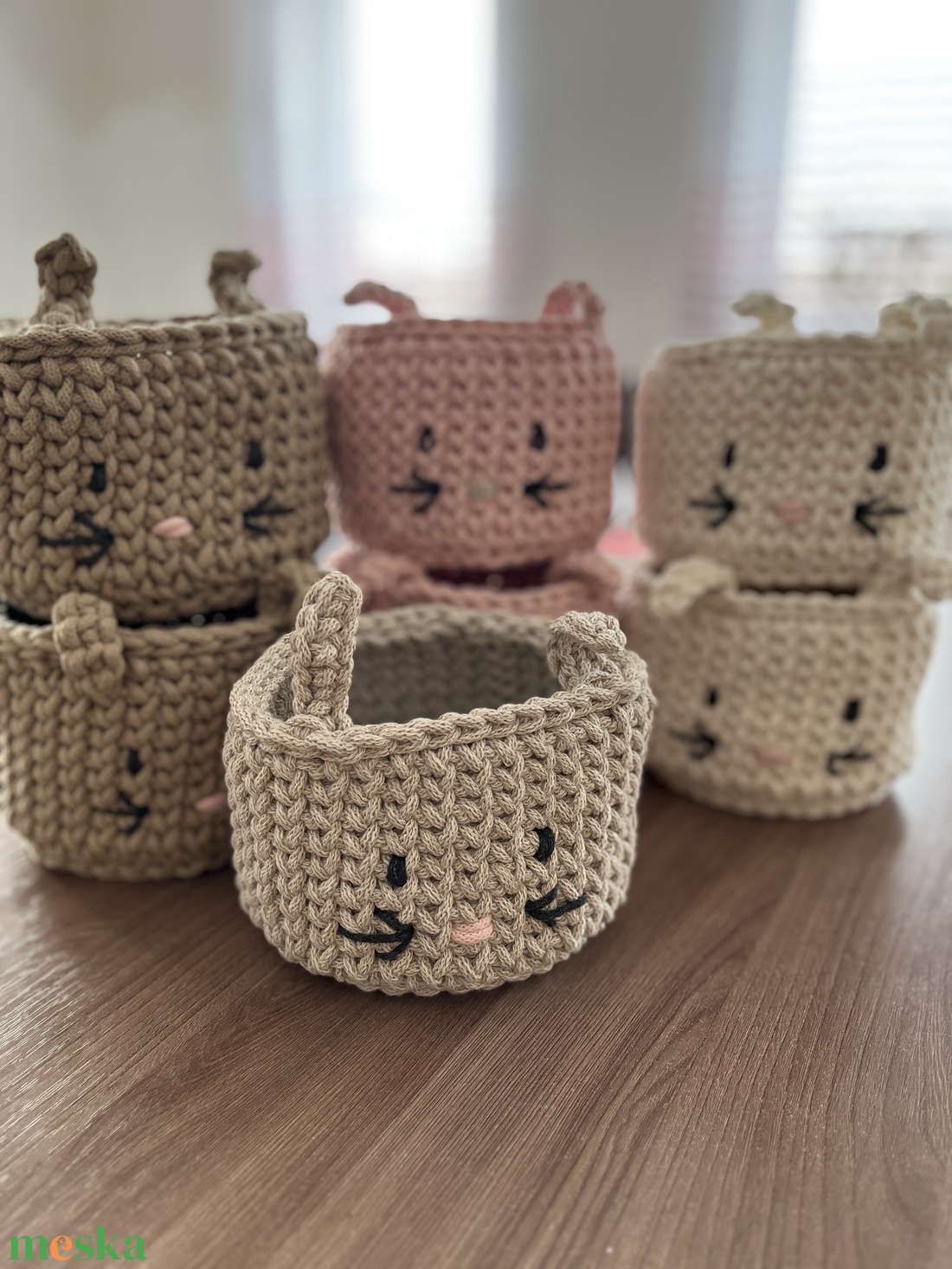 Horgolt nyuszi kosár  - otthon & életmód - tárolás & rendszerezés - tárolókosár - Meska.hu