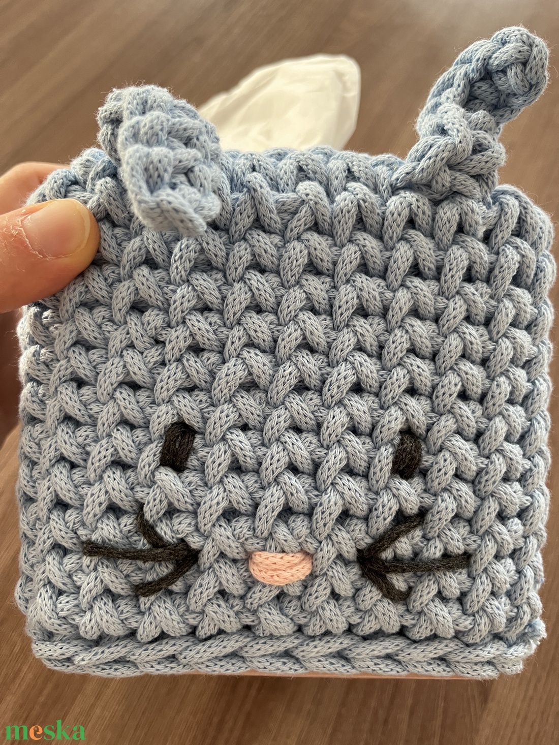 Horgolt nyuszis zsepkendőtartó - otthon & életmód - tárolás & rendszerezés - tárolókosár - Meska.hu