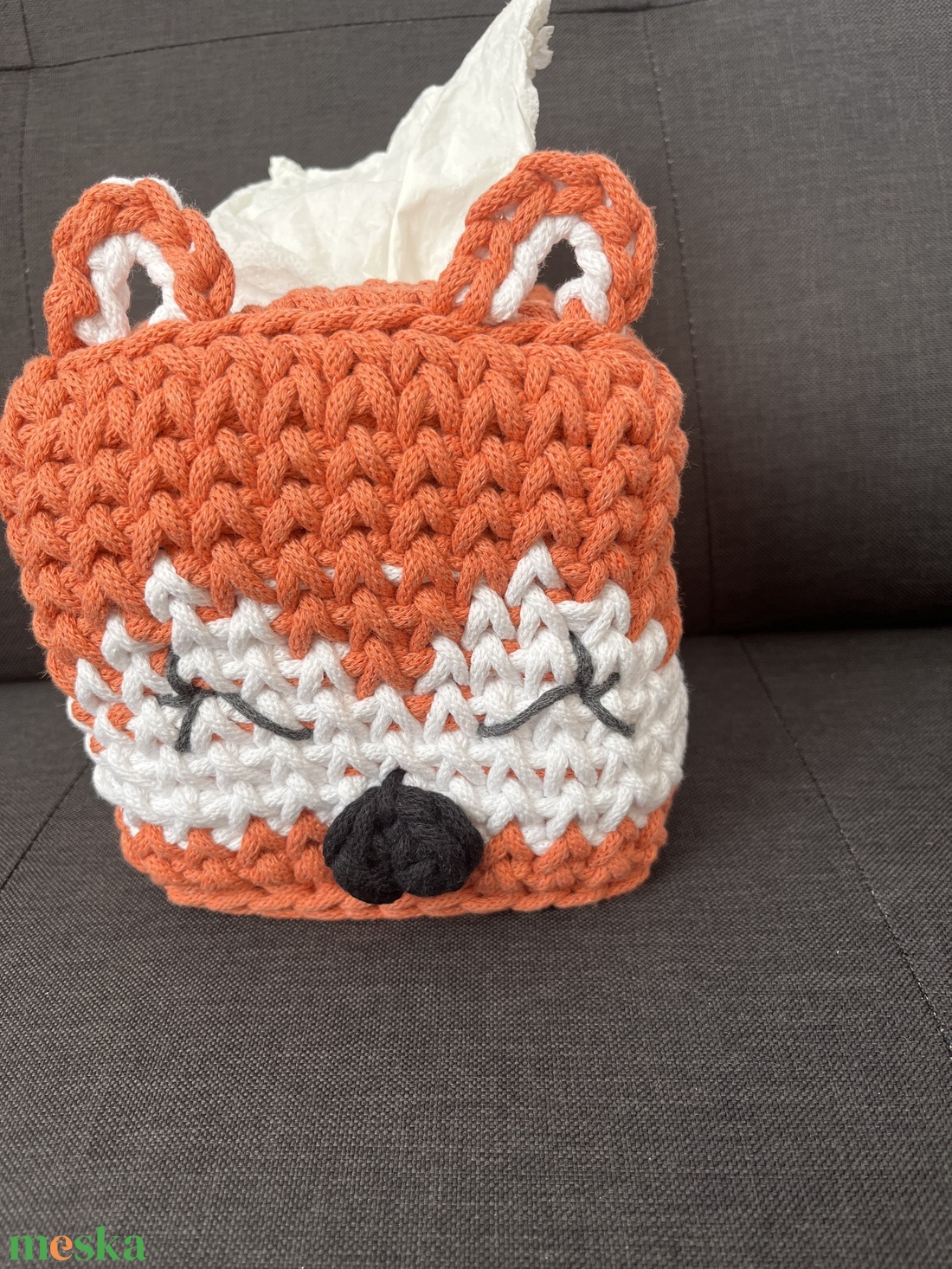 Horgolt rókás zsepkendőtartó - otthon & életmód - tárolás & rendszerezés - tárolókosár - Meska.hu