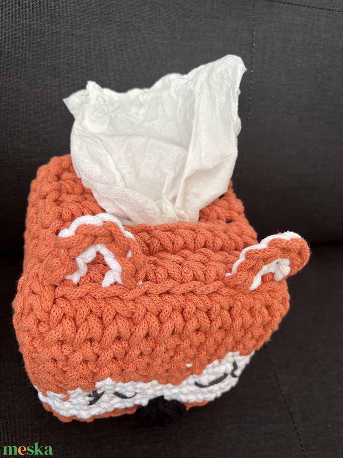 Horgolt rókás zsepkendőtartó - otthon & életmód - tárolás & rendszerezés - tárolókosár - Meska.hu