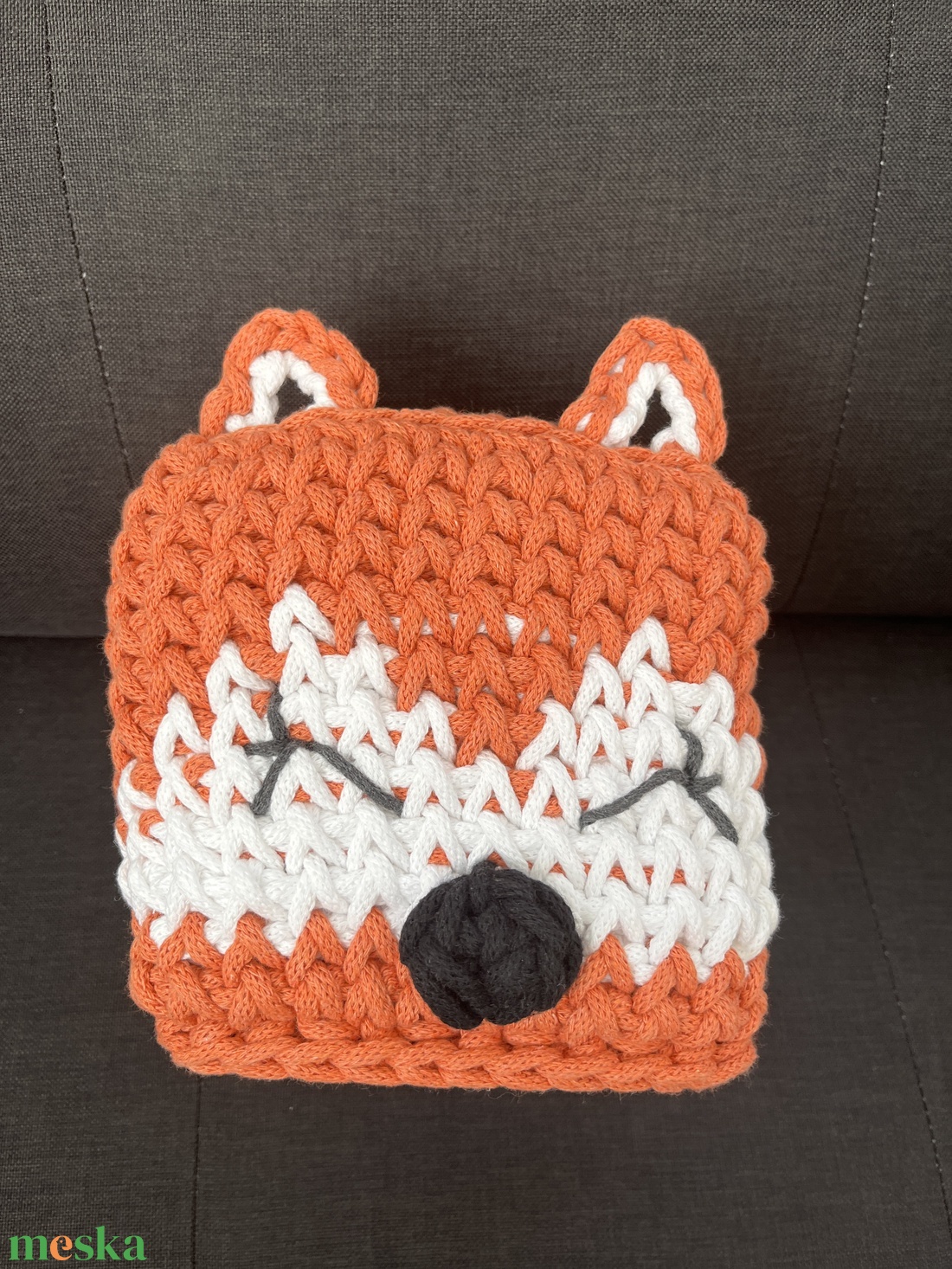 Horgolt rókás zsepkendőtartó - otthon & életmód - tárolás & rendszerezés - tárolókosár - Meska.hu