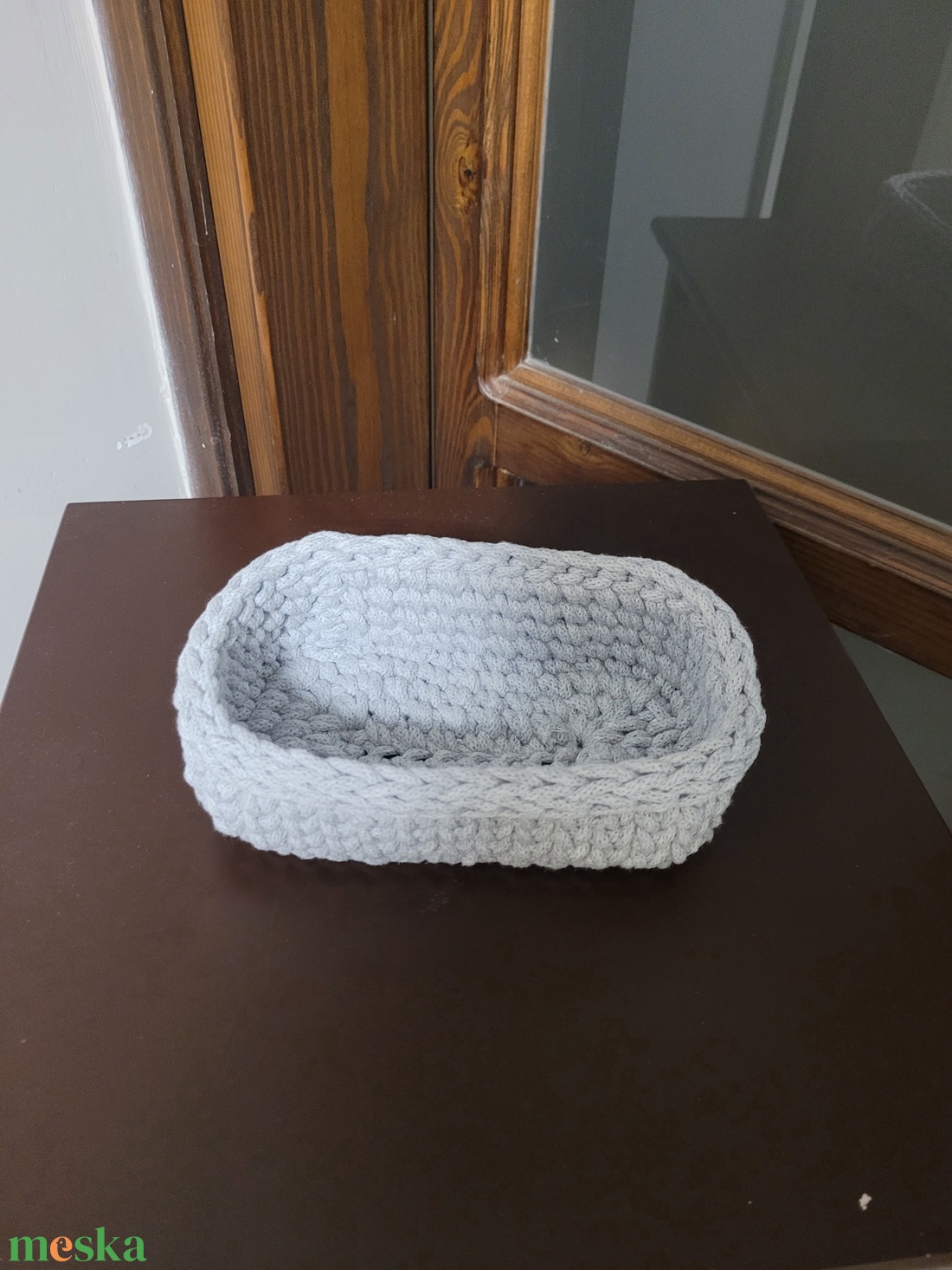 Horgolt kosarak-szürke - otthon & életmód - dekoráció - asztal és polc dekoráció - horgolt & csipketerítő - Meska.hu