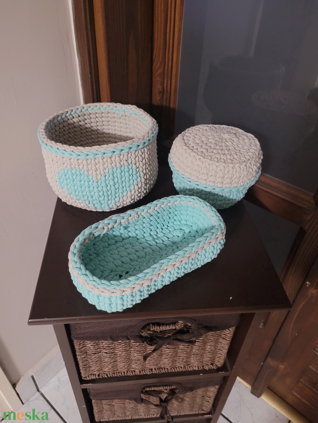 HorgoltKosarak-menta - otthon & életmód - dekoráció - asztal és polc dekoráció - horgolt & csipketerítő - Meska.hu