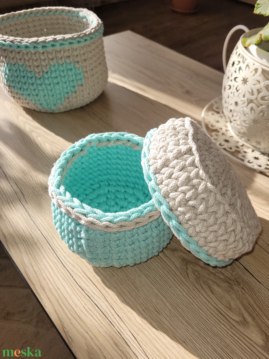 HorgoltKosarak-menta - otthon & életmód - dekoráció - asztal és polc dekoráció - horgolt & csipketerítő - Meska.hu