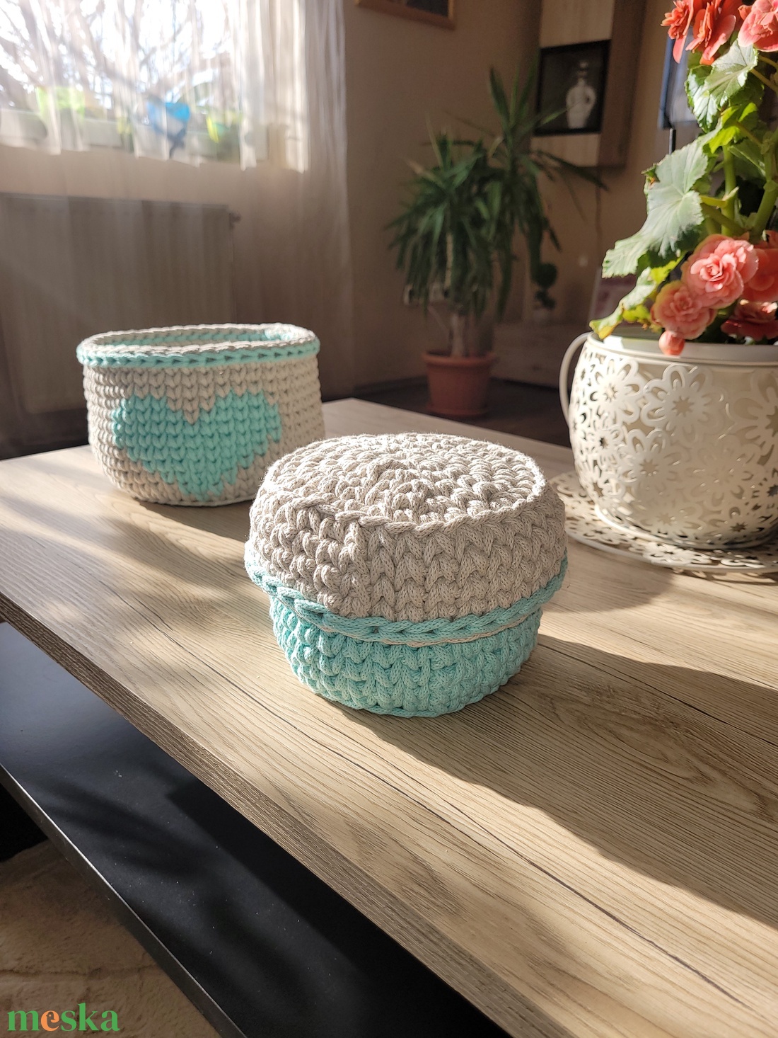 HorgoltKosarak-menta - otthon & életmód - dekoráció - asztal és polc dekoráció - horgolt & csipketerítő - Meska.hu