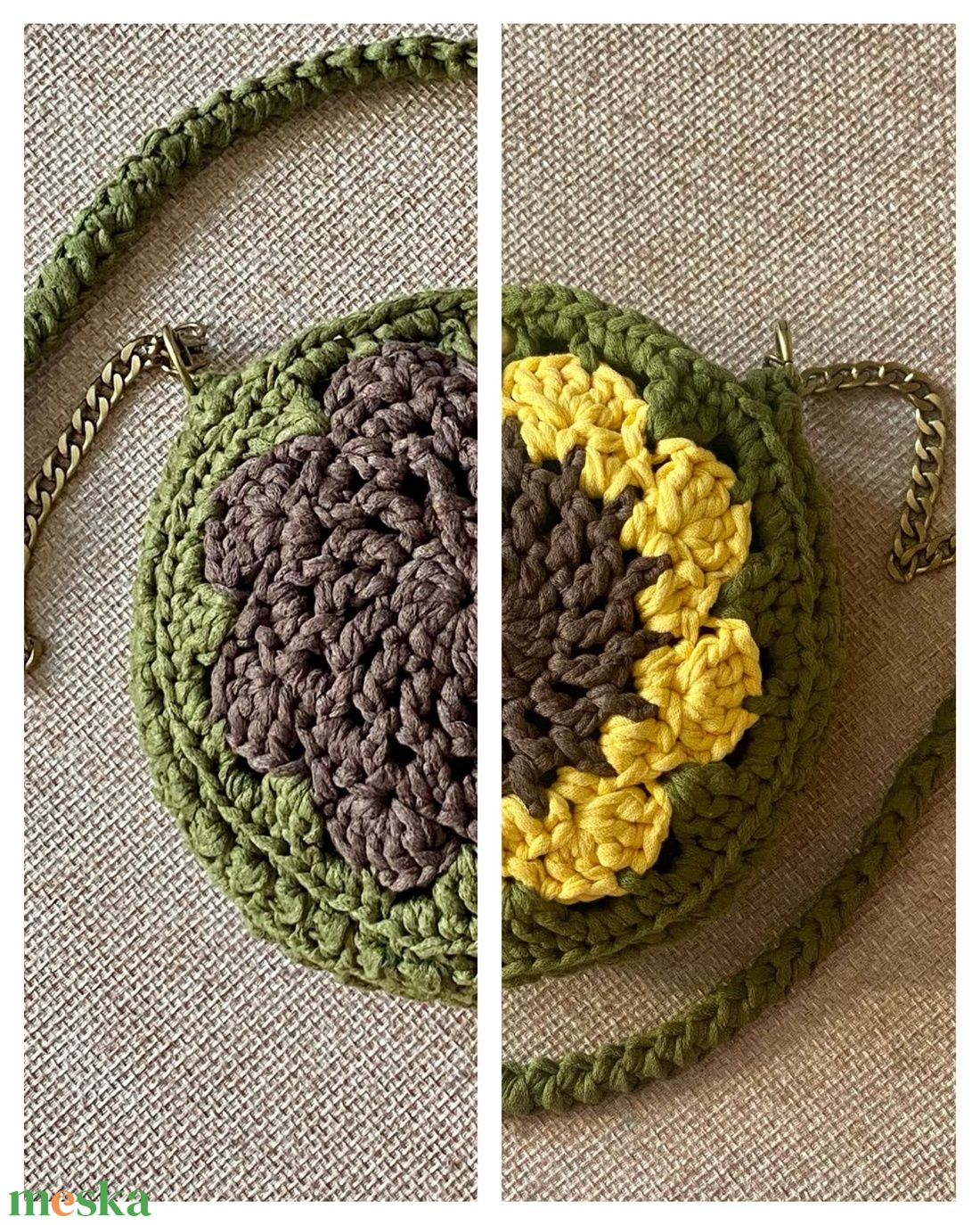 Horgolt napraforgós táska - táska & tok - kézitáska & válltáska - válltáska - Meska.hu