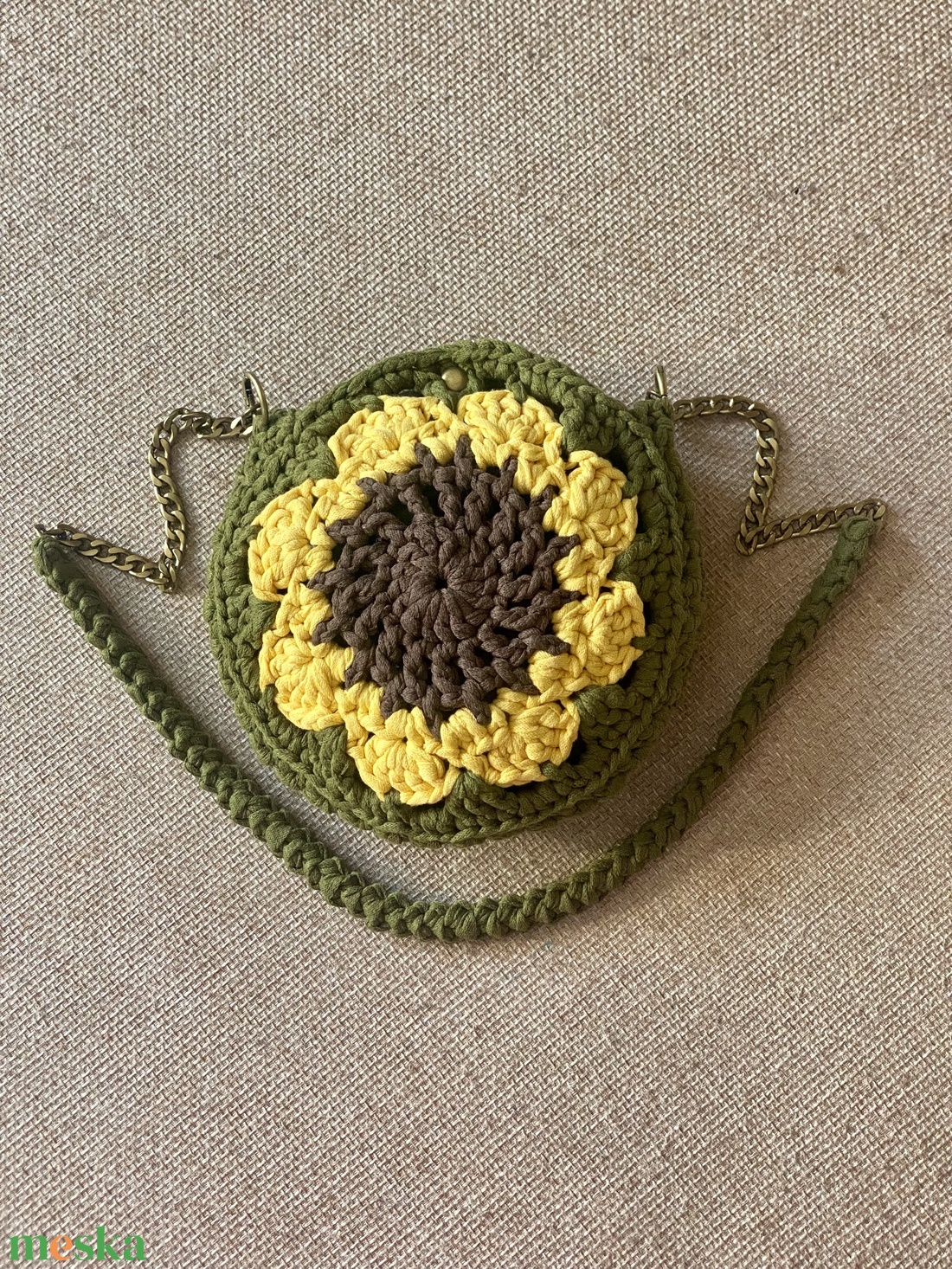 Horgolt napraforgós táska - táska & tok - kézitáska & válltáska - válltáska - Meska.hu