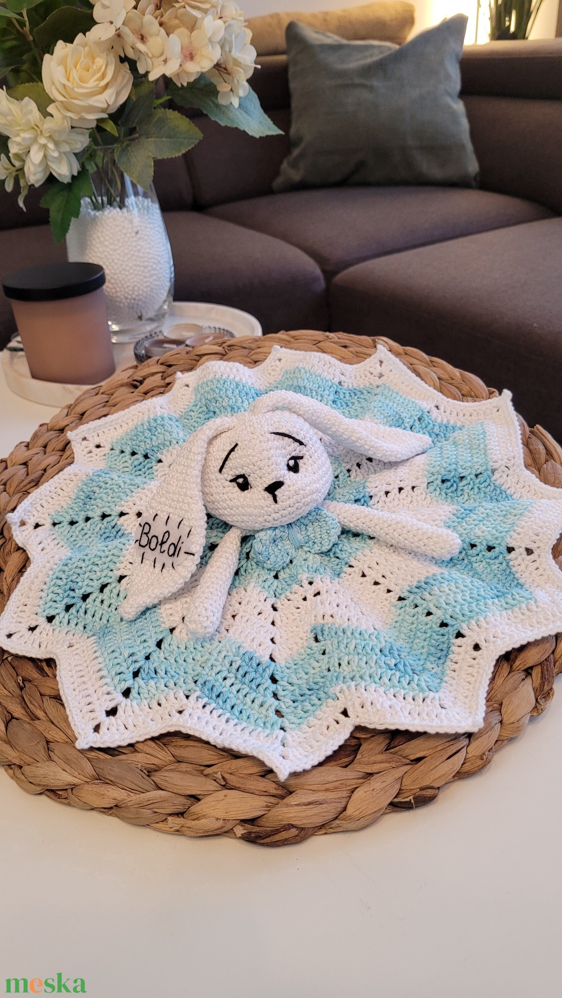 Horgolt szundikendő - baba - mama - baba játékok - rágóka - Meska.hu