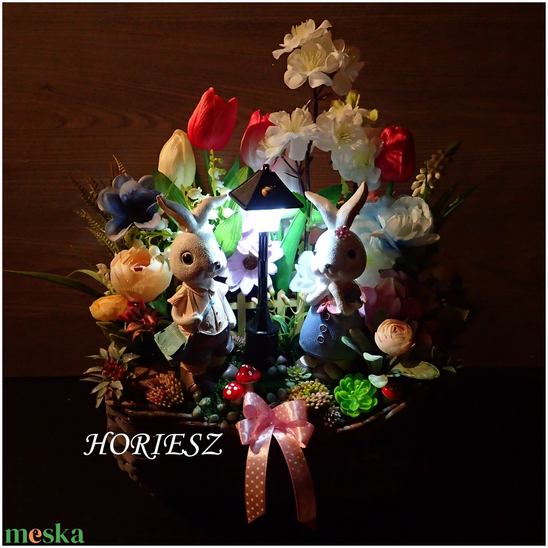 Tavaszi nyuszis asztaldísz - otthon & életmód - dekoráció - asztal és polc dekoráció - asztaldísz - Meska.hu