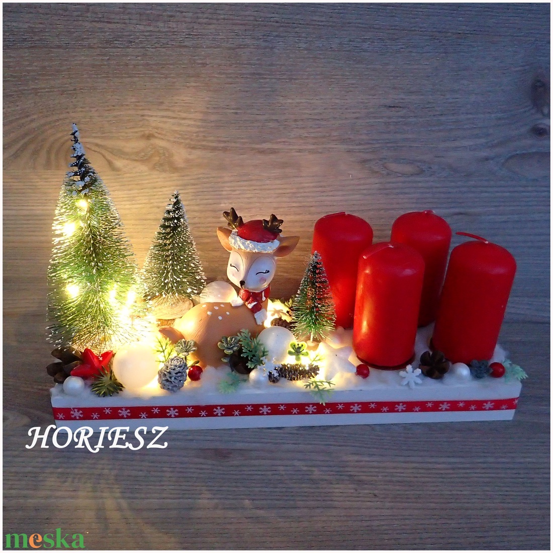 Őzikés adventi dísz hosszúkás - karácsony - adventi díszek - adventi asztaldísz - Meska.hu