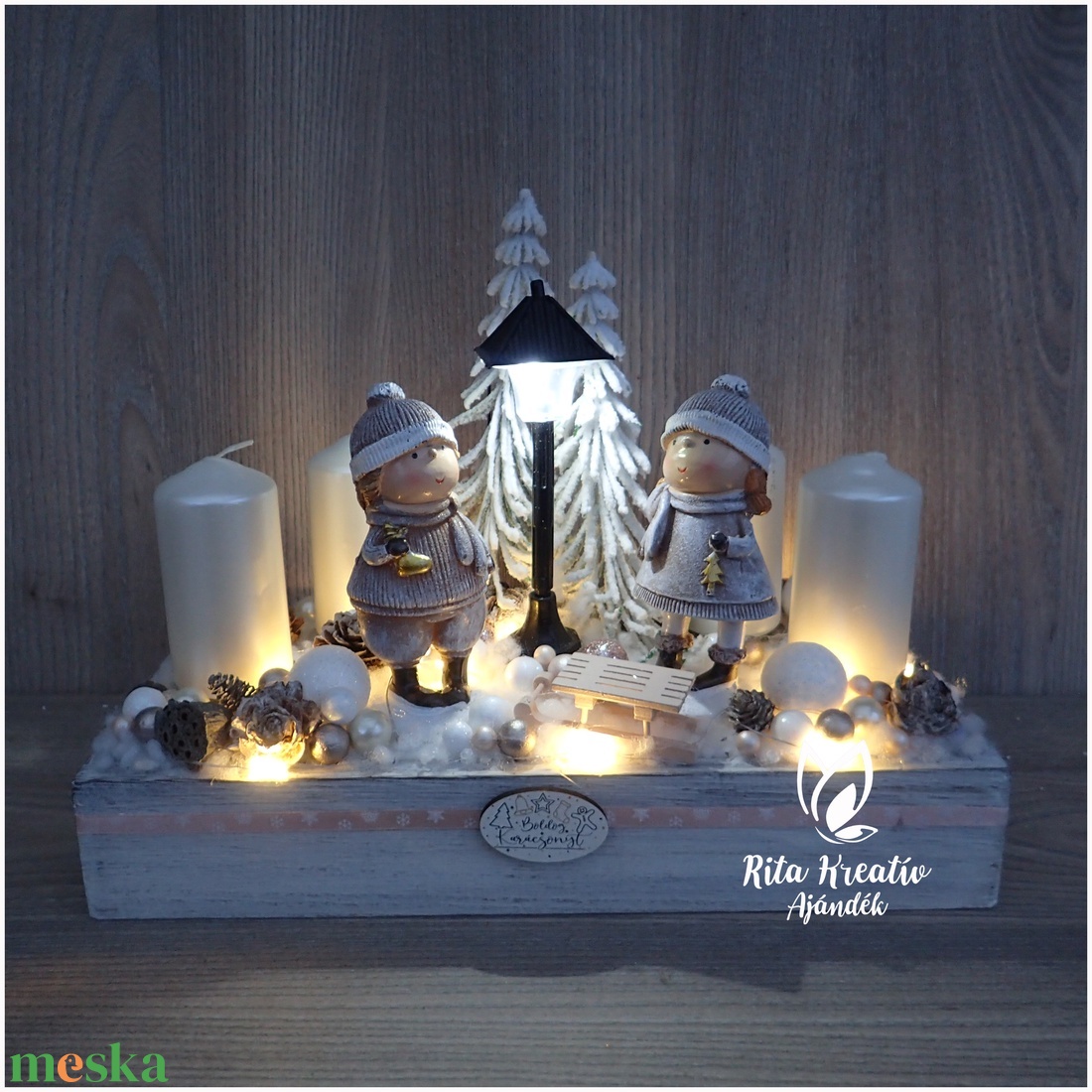 Adventi dísz gyerekekkel LEDES - karácsony - adventi díszek - adventi asztaldísz - Meska.hu