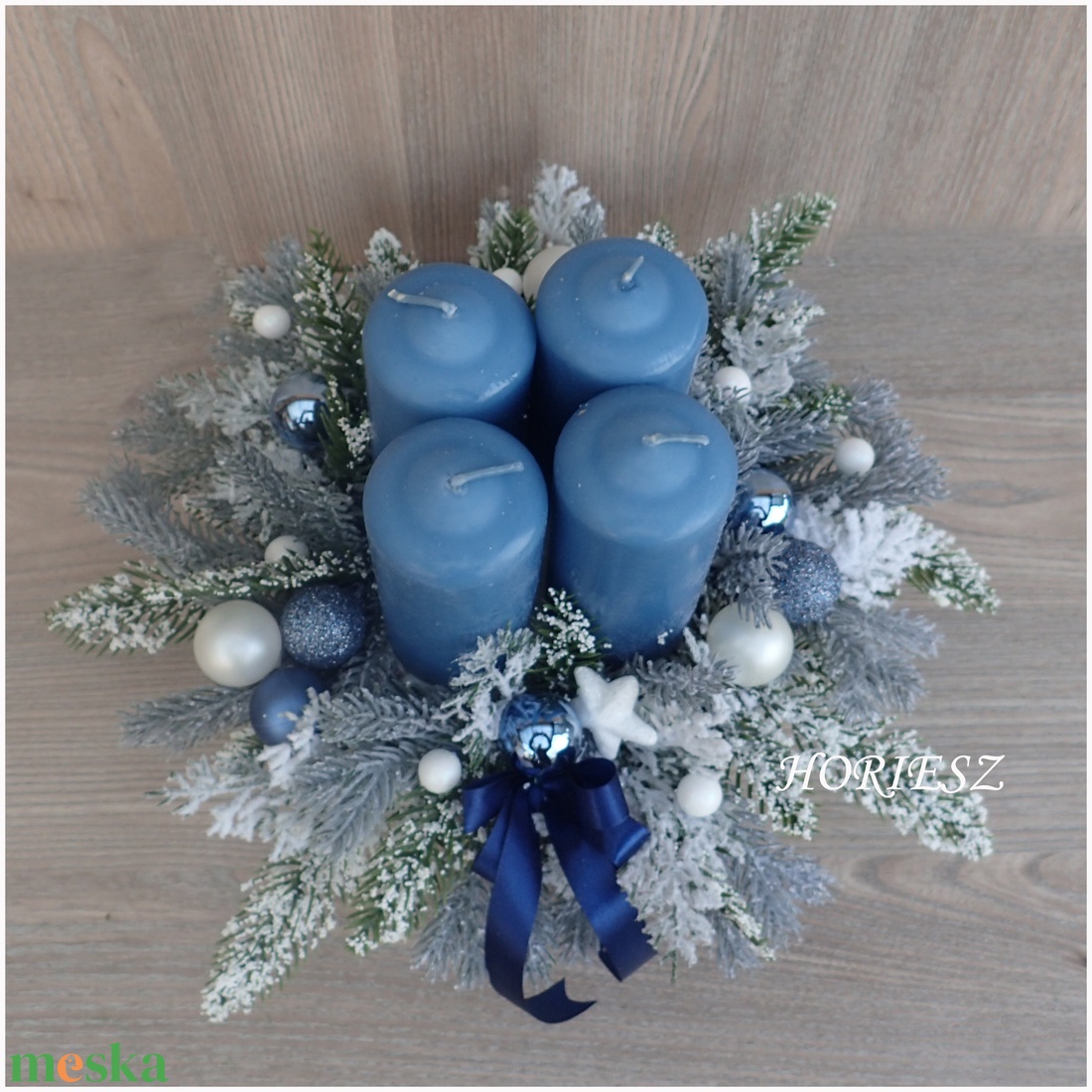Kék adventi asztaldísz - karácsony - adventi díszek - adventi asztaldísz - Meska.hu
