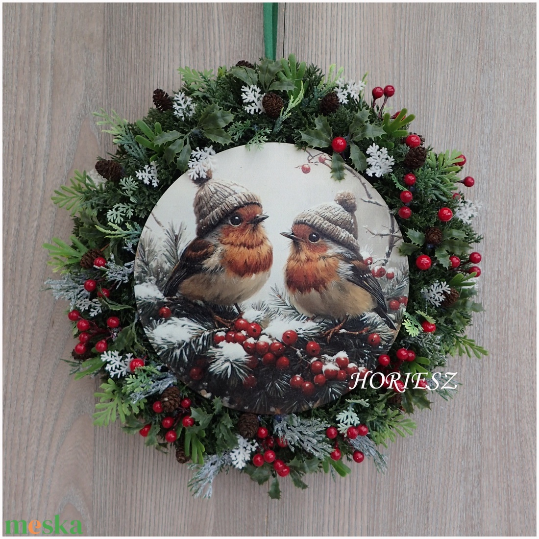 Téli madárkás koszorú - otthon & életmód - dekoráció - virágdísz és tartó - koszorú - Meska.hu
