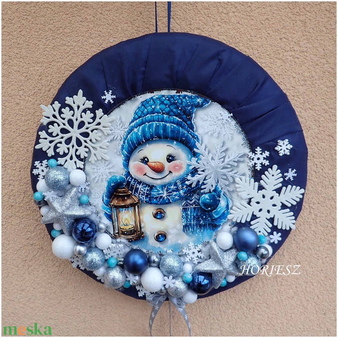 Téli hóemberes koszorú, ajtódísz - otthon & életmód - dekoráció - virágdísz és tartó - koszorú - Meska.hu