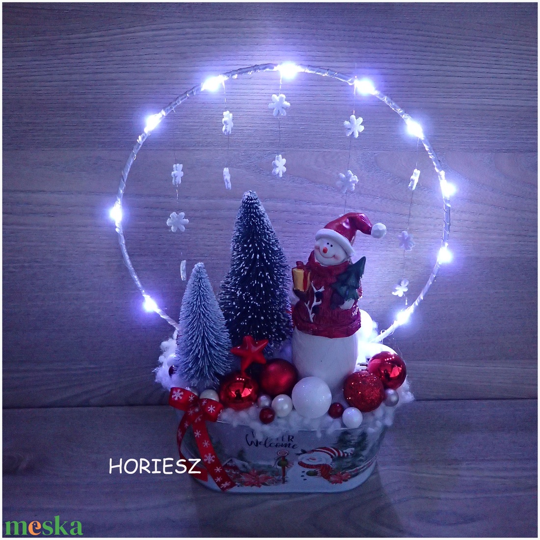 Hóemberes asztaldísz LEDES - karácsony - adventi díszek - adventi asztaldísz - Meska.hu