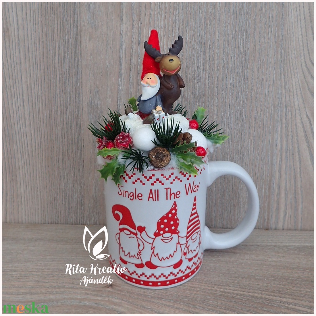 Karácsonyi manós bögrés asztaldísz - karácsony - adventi díszek - adventi asztaldísz - Meska.hu