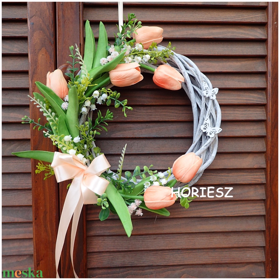 Tulipános vessző koszorú - otthon & életmód - dekoráció - ajtó- és ablak dekoráció - ajtódísz & kopogtató - Meska.hu