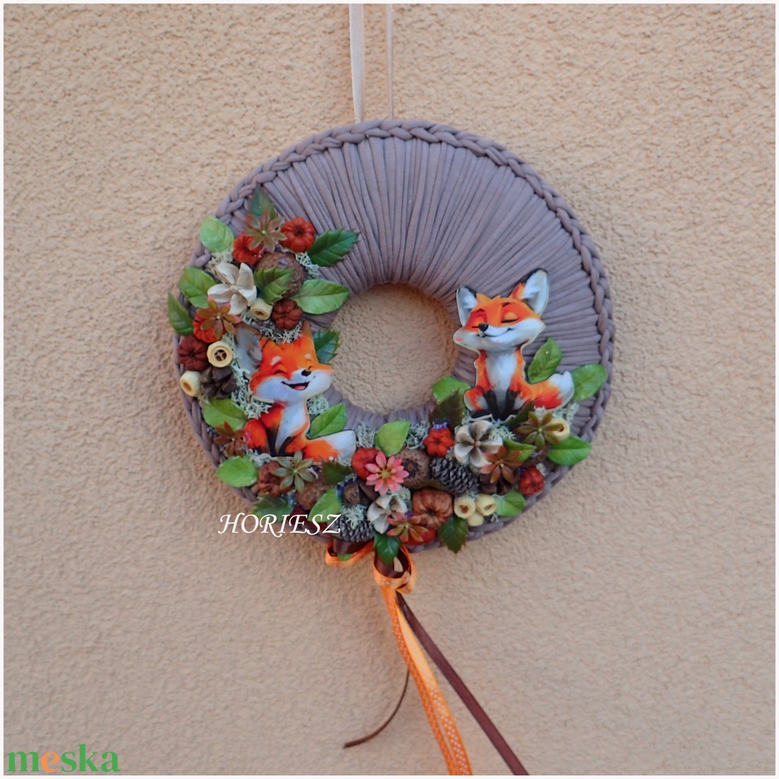 Cuki rókás koszorú - otthon & életmód - dekoráció - ajtó- és ablak dekoráció - ablakdísz - Meska.hu