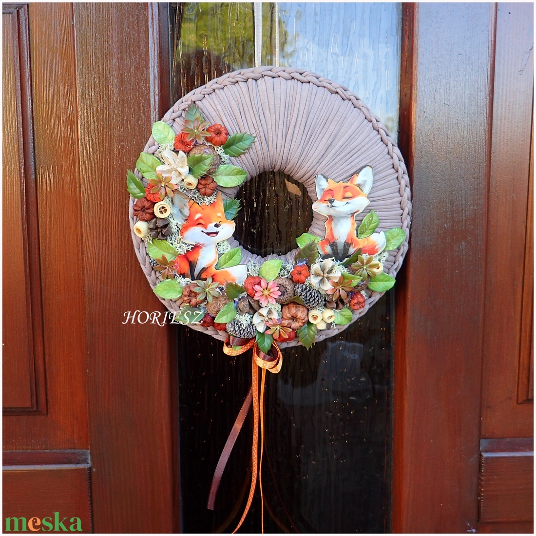 Cuki rókás koszorú - otthon & életmód - dekoráció - ajtó- és ablak dekoráció - ablakdísz - Meska.hu