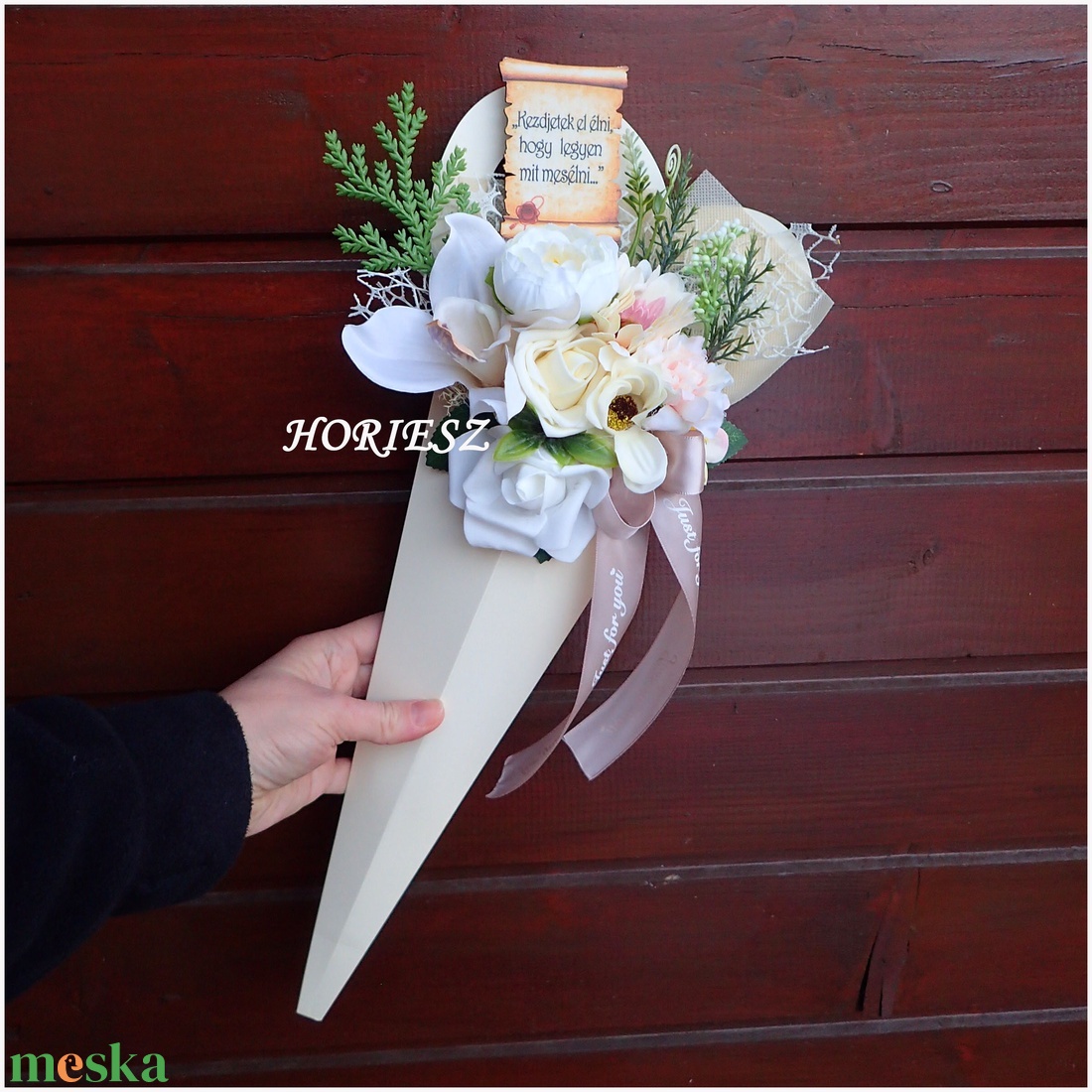 Virág csokor tölcsérben ballagásra - otthon & életmód - dekoráció - Meska.hu