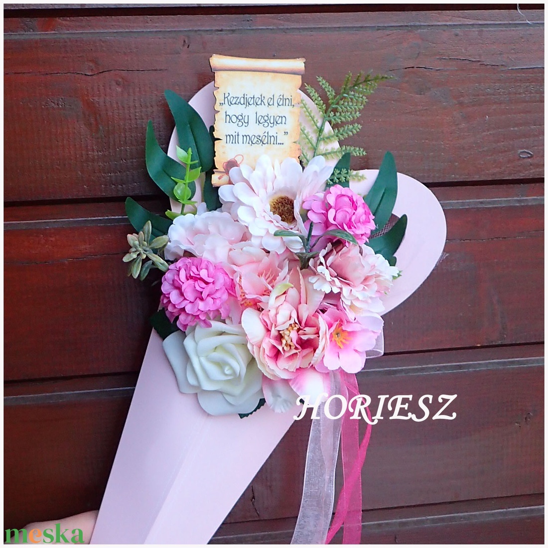 Virág csokor tölcsérben ballagásra - otthon & életmód - dekoráció - Meska.hu