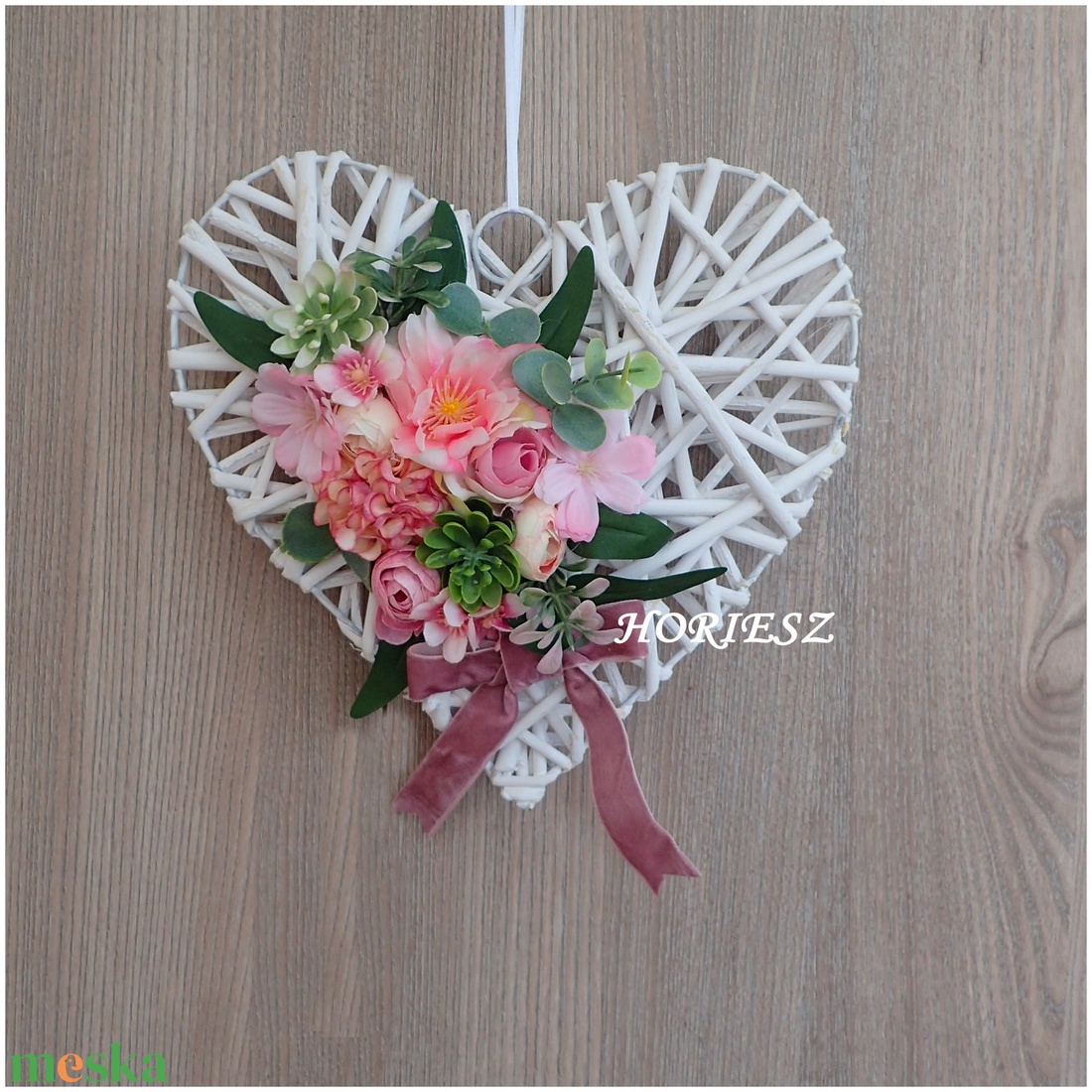 Vessző szív virágokkal - otthon & életmód - dekoráció - ajtó- és ablak dekoráció - ajtódísz & kopogtató - Meska.hu