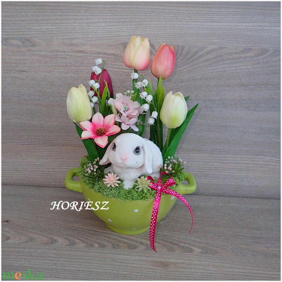 Tavaszi, húsvéti asztaldísz cuki nyuszival - otthon & életmód - dekoráció - asztal és polc dekoráció - asztaldísz - Meska.hu