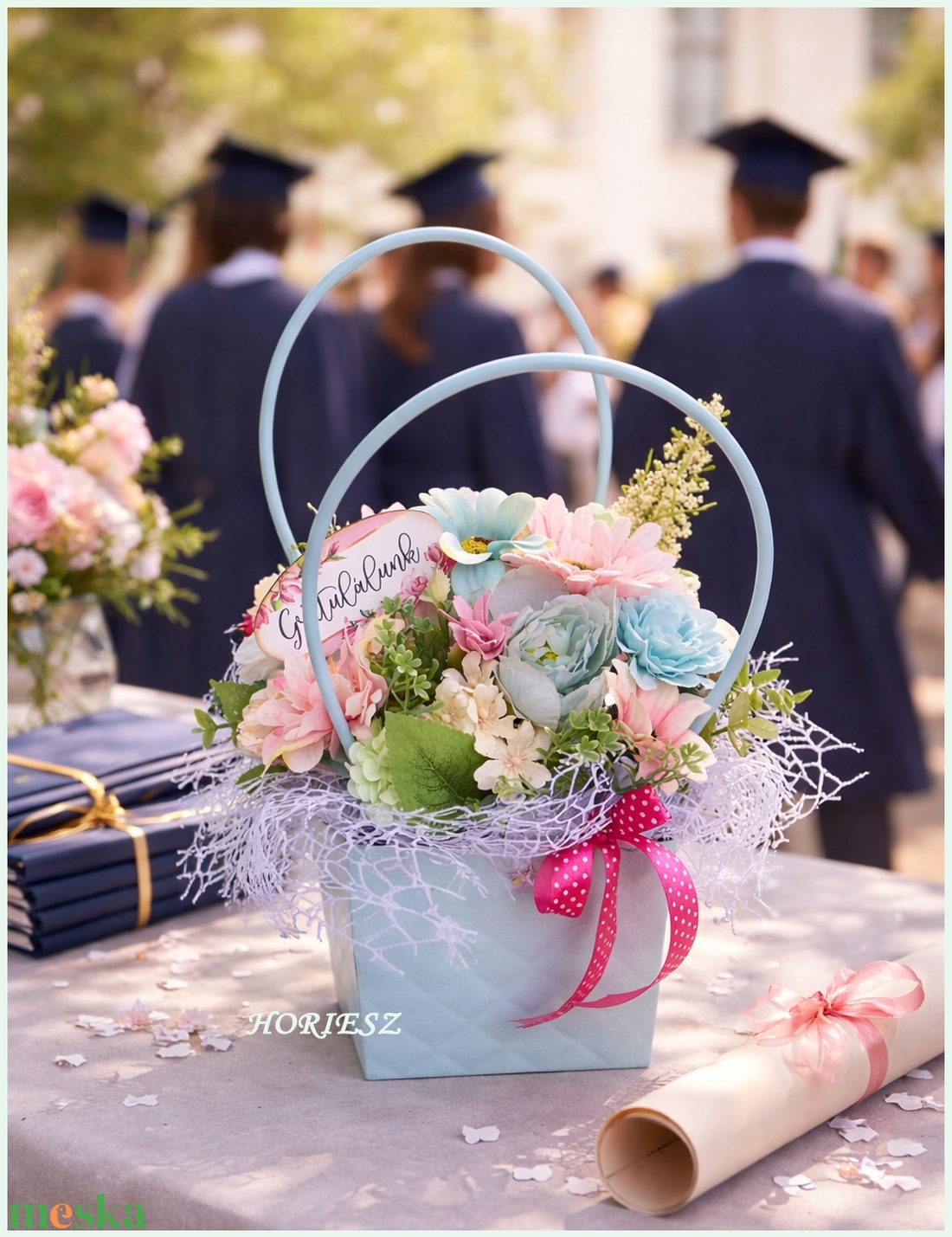 Virágtáska ballagásra, diplomaosztóra - otthon & életmód - virágdekoráció - virágok - virágcsokor - Meska.hu