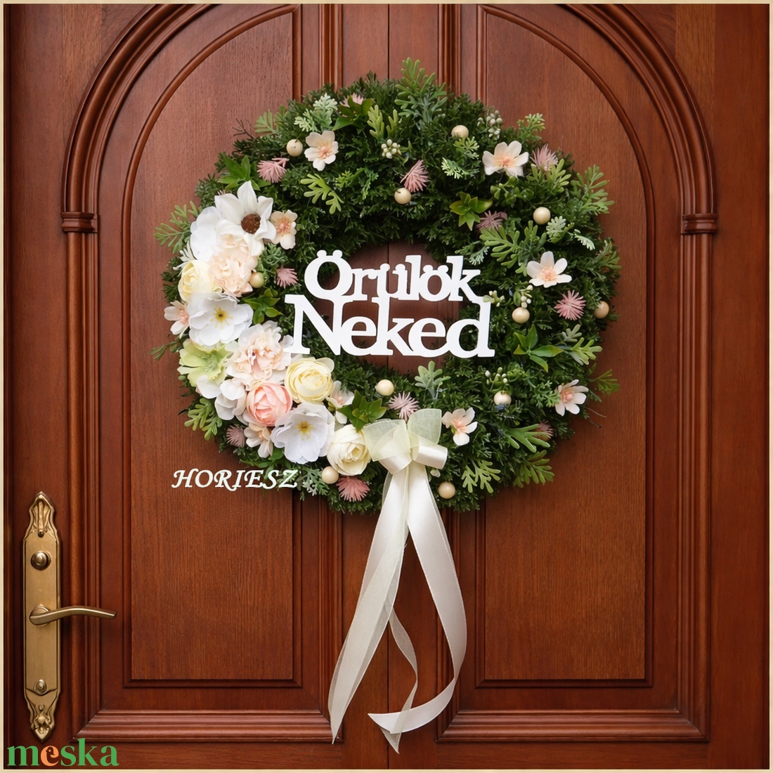Virágos örülök neked koszorú  - otthon & életmód - dekoráció - ajtó- és ablak dekoráció - ajtódísz & kopogtató - Meska.hu
