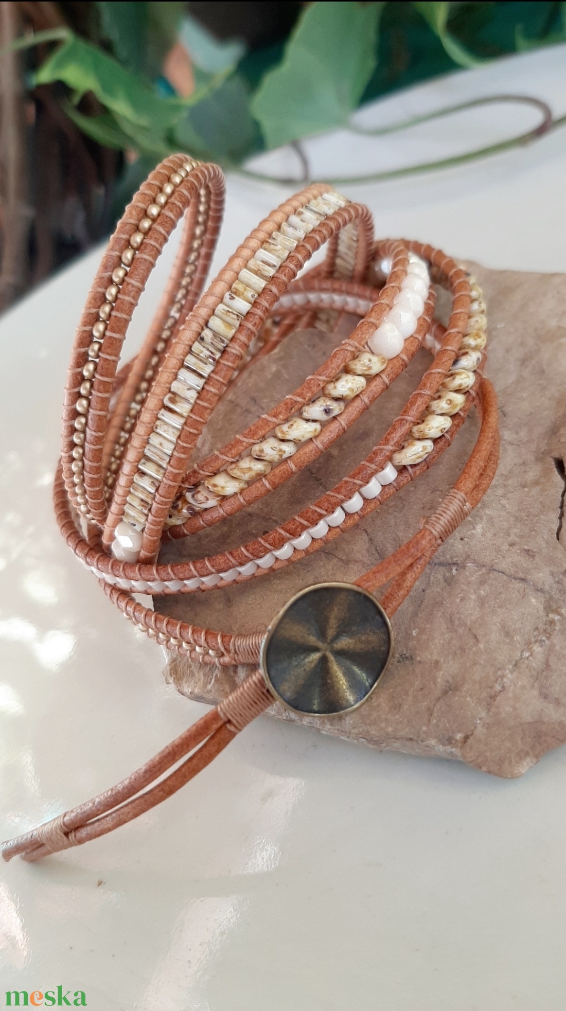 Wrap karkötő - natúr - ékszer - karkötő - gyöngyös karkötő - Meska.hu