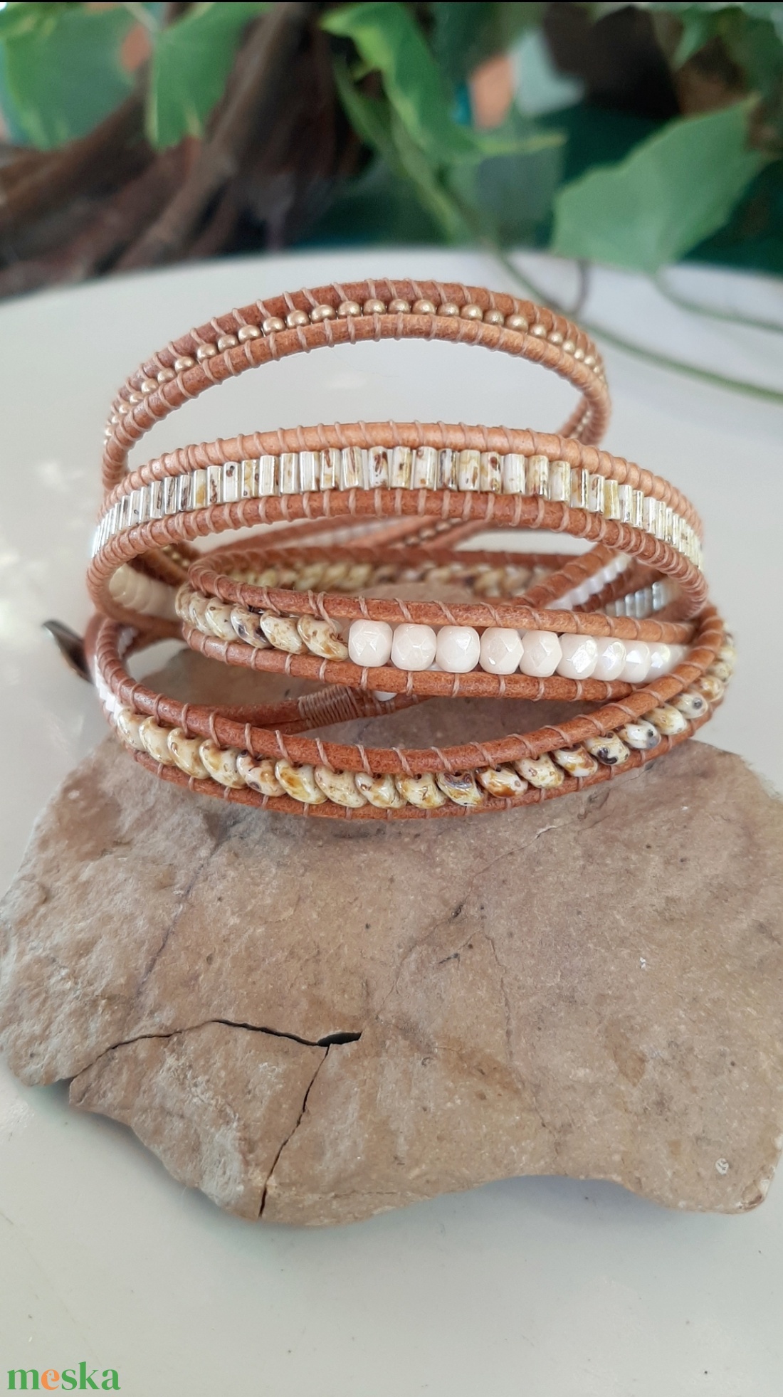 Wrap karkötő - natúr - ékszer - karkötő - gyöngyös karkötő - Meska.hu