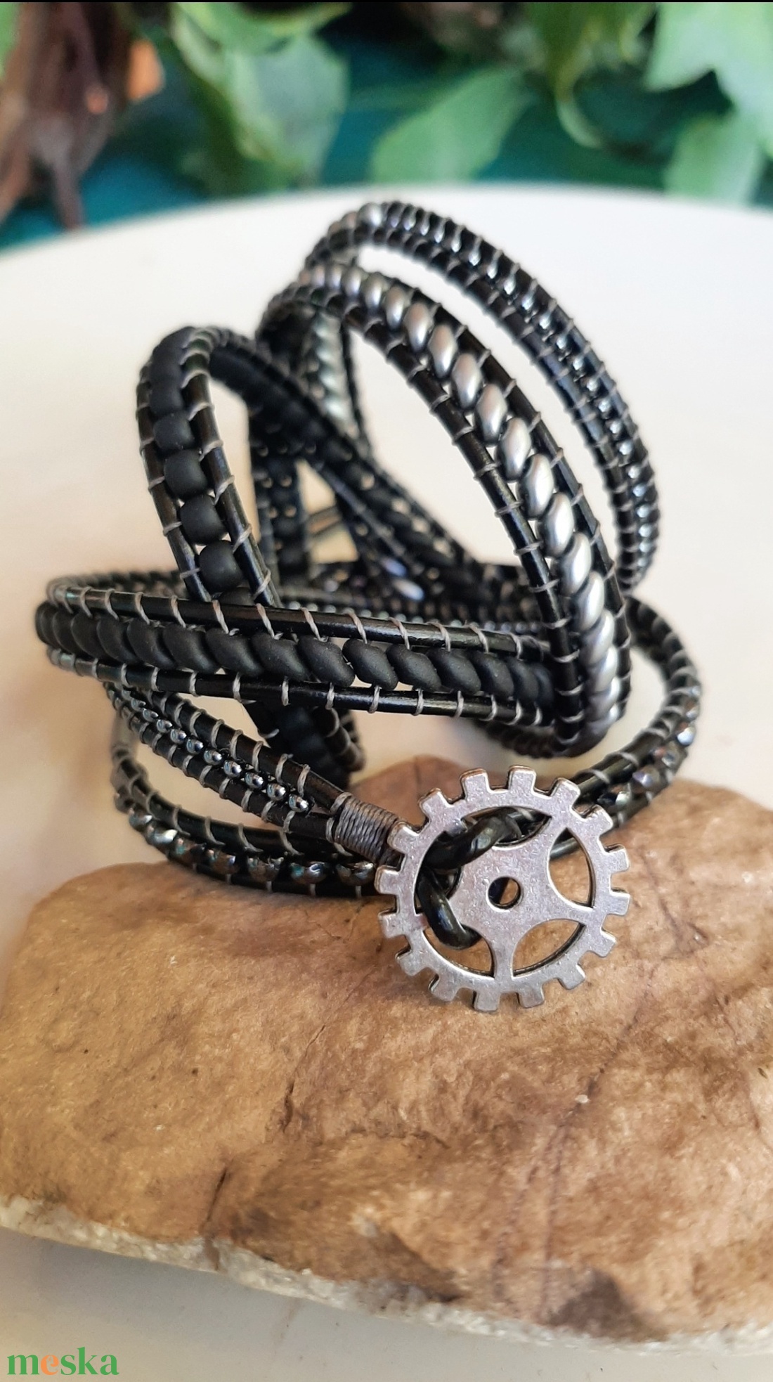 Wrap karkötő - fekete ezüst  - ékszer - karkötő - gyöngyös karkötő - Meska.hu