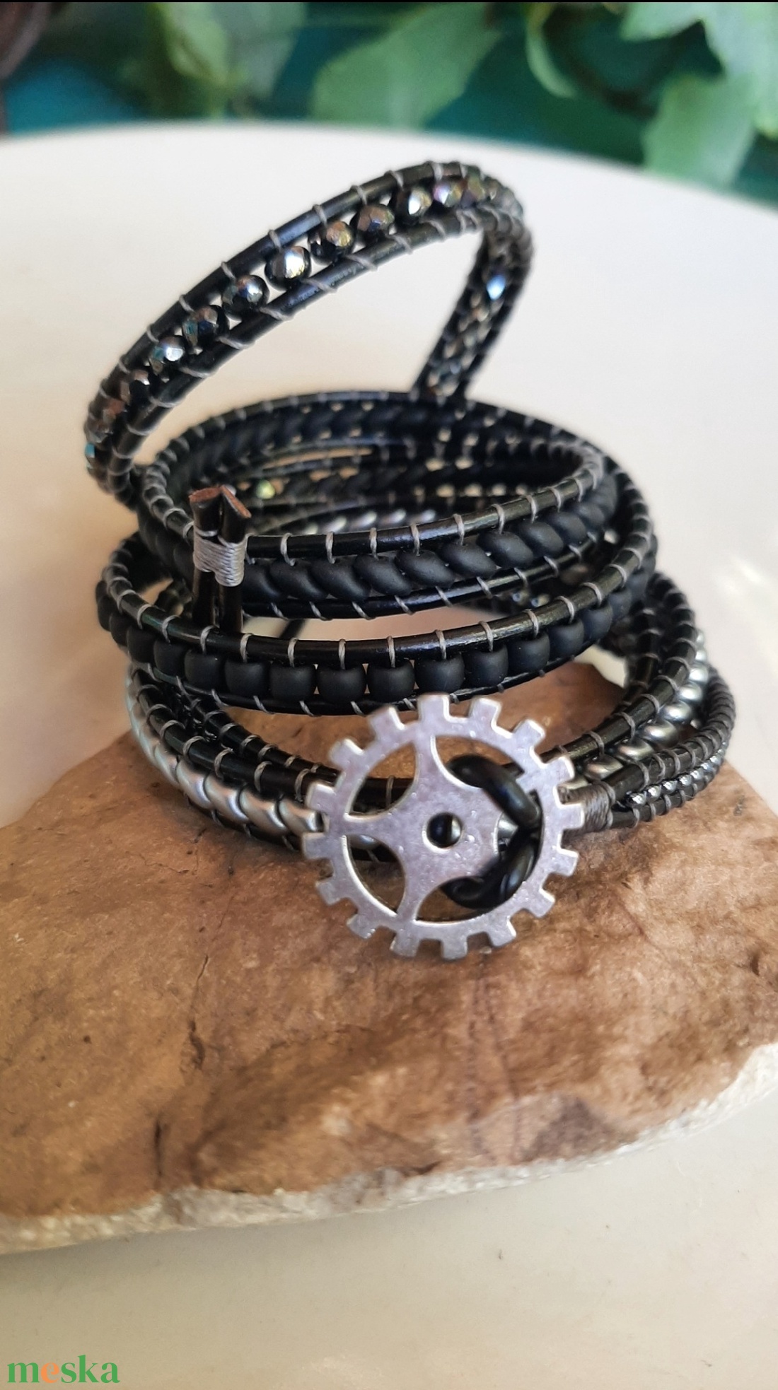 Wrap karkötő - fekete ezüst  - ékszer - karkötő - gyöngyös karkötő - Meska.hu