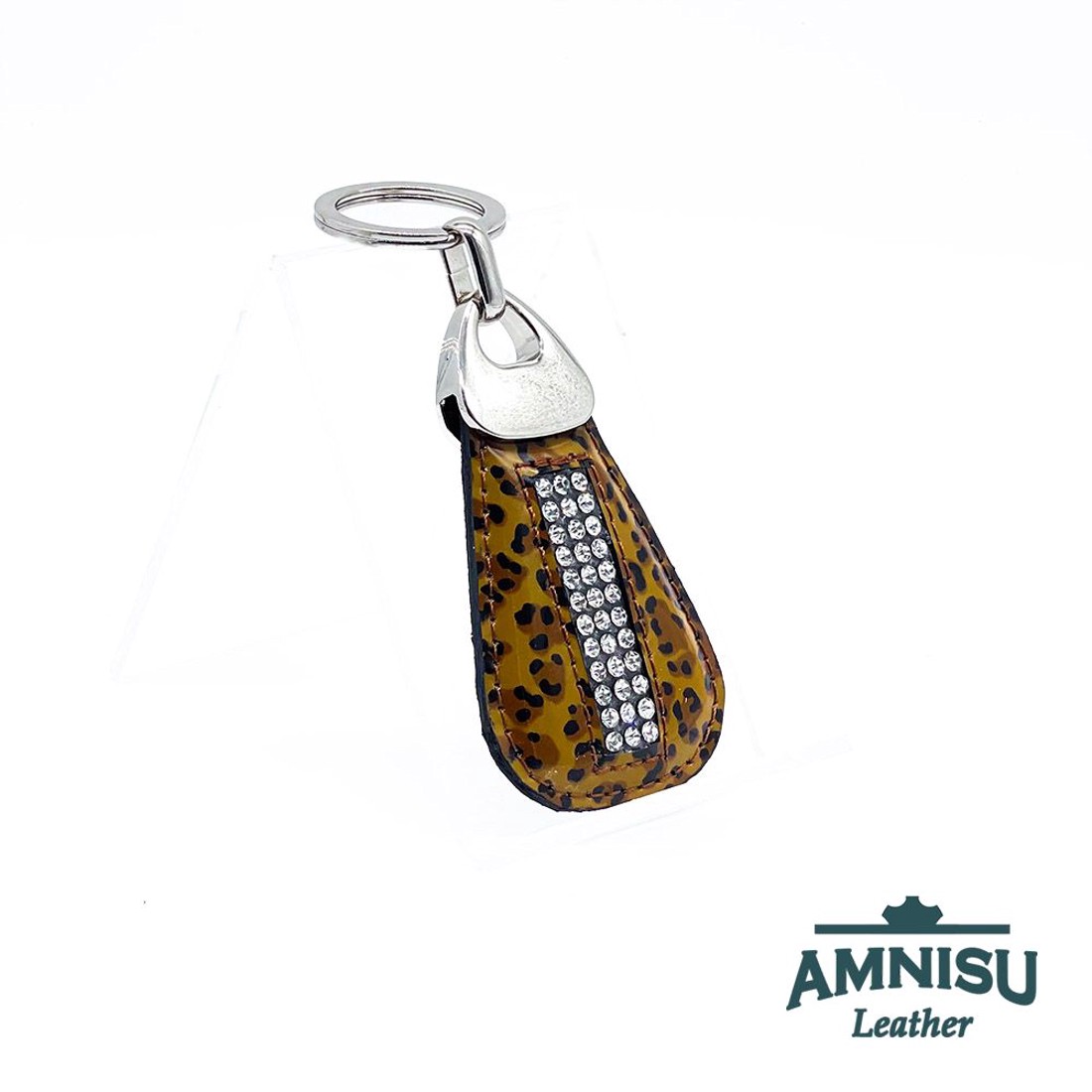 Barna párducmintás lakk csepp alakú swarovski köves kulcstartó H9020 -  - Meska.hu