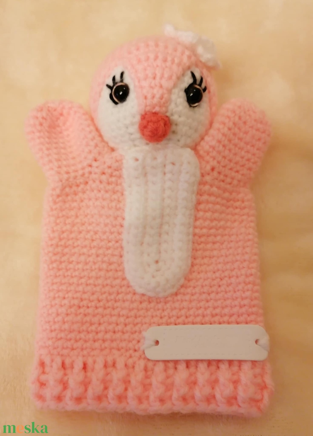 Rózsaszín pingvin báb - játék & sport - bábok - kesztyűbáb - Meska.hu
