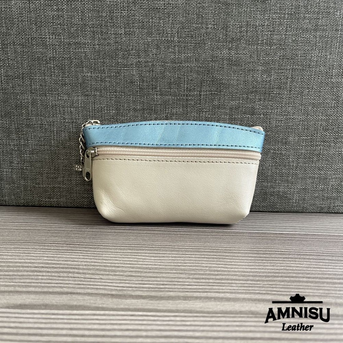 Ekrü - metálkék kettő cipzáras kulcstartó - LIMITÁLT B3001 - táska & tok - kulcstartó & táskadísz - kulcstartó - Meska.hu